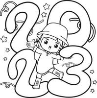 Happy new year coloring book with cute girl vector