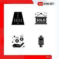 Creative Set of 4 Universal Glyph Icons isolated on White Background Creative Black Icon vector background