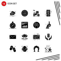 Collection of 16 Vector Icons in solid style Pixle Perfect Glyph Symbols for Web and Mobile Solid Icon Signs on White Background 16 Icons Creative Black Icon vector background