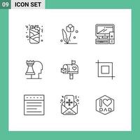 Universal Icon Symbols Group of 9 Modern Outlines of mail box modern rose decisions pc Editable Vector Design Elements