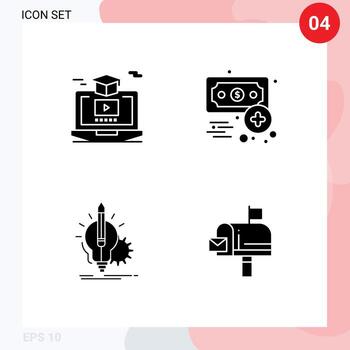 4 Universal Solid Glyphs Set for Web and Mobile Applications degree idea gruadation economy key Editable Vector Design Elements