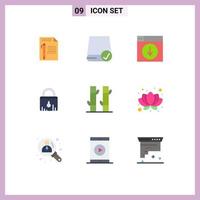 Group of 9 Flat Colors Signs and Symbols for security application devices down design Editable Vector Design Elements