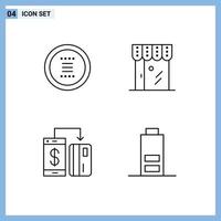 conjunto de 4 paquetes de colores planos de línea de llenado comercial para elementos de diseño de vector editable digital de comercio electrónico de menú de compras de aplicaciones