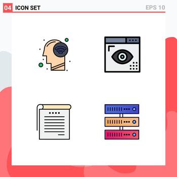 conjunto moderno de 4 pictogramas de colores planos de línea de relleno de libros de desarrollo de señal wifi de estudiante de conexión elementos de diseño de vector editables