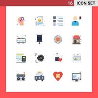 Universal Icon Symbols Group of 16 Modern Flat Colors of alarm profile design edit menu Editable Pack of Creative Vector Design Elements