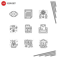 Collection of 9 Vector Icons in Line style Pixle Perfect Outline Symbols for Web and Mobile Line Icon Signs on White Background 9 Icons