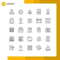 Mobile Interface Line Set of 25 Pictograms of idea smartphone dinner graph valentine Editable Vector Design Elements