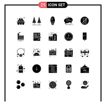 Editable Vector Line Pack of 25 Simple Solid Glyphs of food speech tree communication bubble Editable Vector Design Elements
