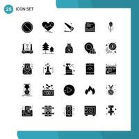 Group of 25 Modern Solid Glyphs Set for paper market beat financial newspaper Editable Vector Design Elements