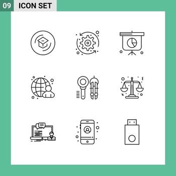 Editable Vector Line Pack of 9 Simple Outlines of design internet system update human businessman Editable Vector Design Elements