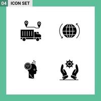 Modern Set of 4 Solid Glyphs and symbols such as delivery user trust globe staff Editable Vector Design Elements