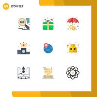 Flat Color Pack of 9 Universal Symbols of internet map insurance location money Editable Vector Design Elements