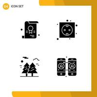 Set of 4 Vector Solid Glyphs on Grid for certificate tree board plug hiking Editable Vector Design Elements