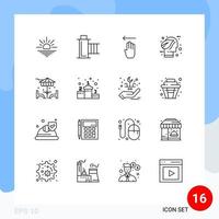 Outline Pack of 16 Universal Symbols of think environment reel ecology left Editable Vector Design Elements