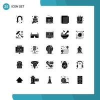 Solid Glyph Pack of 25 Universal Symbols of paper notebook sign note television Editable Vector Design Elements