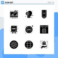 Modern 9 solid style icons Glyph Symbols for general use Creative Solid Icon Sign Isolated on White Background 9 Icons Pack Creative Black Icon vector background