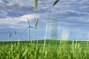 Wind turbine in the field. Wind power energy concept photo