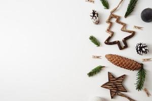 Christmas decorations on white background, top view photo