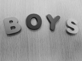 The arrangement of colorful letters that read BOYS photo