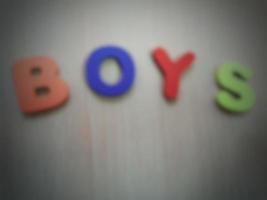 Blur photo of the alphabet that says boys