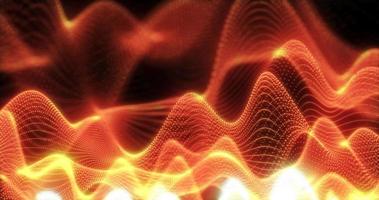 Abstract background of orange fiery futuristic glowing waves from particles of points and lines of energy and magic on a black background. Screensaver photo