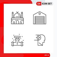 Creative Set of 4 Universal Outline Icons isolated on White Background Creative Black Icon vector background