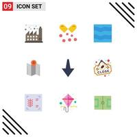 Group of 9 Flat Colors Signs and Symbols for pointer location nature direction waves Editable Vector Design Elements