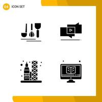 4 Icon Set Solid Style Icon Pack Glyph Symbols isolated on White Backgound for Responsive Website Designing Creative Black Icon vector background