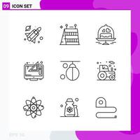 Line Icon set Pack of 9 Outline Icons isolated on White Background for Web Print and Mobile Creative Black Icon vector background