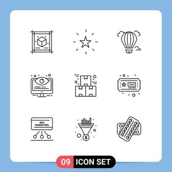 Group of 9 Modern Outlines Set for box options balloon monitoring configuration Editable Vector Design Elements