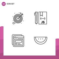 Mobile Interface Line Set of 4 Pictograms of arrow page goal develop web Editable Vector Design Elements