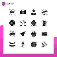 Solid Glyph Pack of 16 Universal Symbols of telescope astronomy retro camera woman reality Editable Vector Design Elements