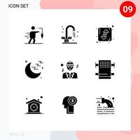 Group of 9 Modern Solid Glyphs Set for avatar moon sink medical orientation Editable Vector Design Elements