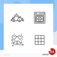 Modern Pack of 4 Icons Line Outline Symbols isolated on White Backgound for Website designing vector