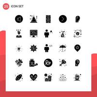 Pack of 25 Modern Solid Glyphs Signs and Symbols for Web Print Media such as confuse mind confuse mobile multimedia media Editable Vector Design Elements