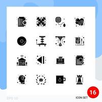 Pictogram Set of 16 Simple Solid Glyphs of cd face snow event heart Editable Vector Design Elements