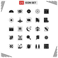 25 Thematic Vector Solid Glyphs and Editable Symbols of celebration media page achievements media interface Editable Vector Design Elements