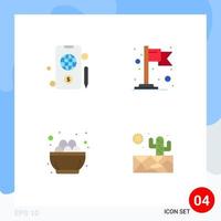 paquete de interfaz de usuario de 4 iconos planos básicos de elementos de diseño vectorial editables de cactus de tazón de bandera de huevo móvil vector