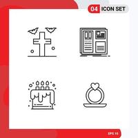 Mobile Interface Line Set of 4 Pictograms of bats cake yard interface food Editable Vector Design Elements