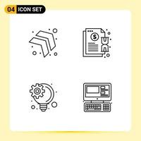 Stock Vector Icon Pack of 4 Line Signs and Symbols for arrow innovative idea contract notification computer Editable Vector Design Elements