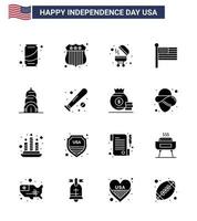 16 Creative USA Icons Modern Independence Signs and 4th July Symbols of ball building bbq chrysler united Editable USA Day Vector Design Elements