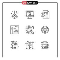 Set of 9 Modern UI Icons Symbols Signs for research page contact development code Editable Vector Design Elements