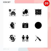 9 Universal Solid Glyphs Set for Web and Mobile Applications easter calender analytics idea brainstorming Editable Vector Design Elements