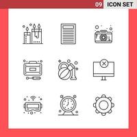 9 Icon Pack Line Style Outline Symbols on White Background Simple Signs for general designing Creative Black Icon vector background