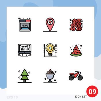 User Interface Pack of 9 Basic Filledline Flat Colors of power engineering fast food energy monitor Editable Vector Design Elements