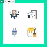 User Interface Pack of 4 Basic Flat Icons of setting plug card shower power plug Editable Vector Design Elements