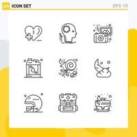 Universal Icon Symbols Group of 9 Modern Outlines of candy kerosene brainstorming flammable camera Editable Vector Design Elements