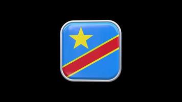 3d demokratisk republik av de kongo flagga fyrkant ikon animering transparent bakgrund fri video