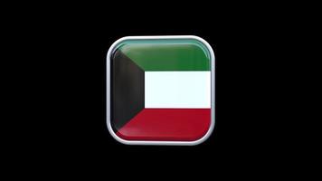 3d kuwait flagga fyrkant ikon animering transparent bakgrund fri video