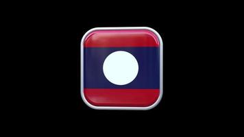 3d laos flagga fyrkant ikon animering transparent bakgrund fri video